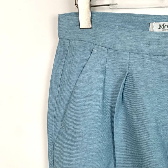 Max Mara Womens Blue Linen Wide-Leg Pants Size 40 Made In Italy - Picture 4 of 8